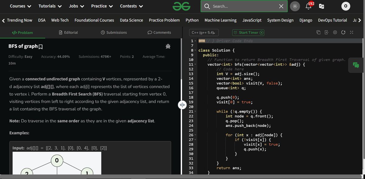 onkar__dhingra's tweet photo. Day - 139 of #gfg160
#potd -> DFS of Graph

T(n) - O(V+E)
S(n) - O(V+E)

Difficulty - Medium

#gfg16
#geekstreak2025
@geeksforgeeks

Day - 252 https://t.co/P9k4y2MP3X