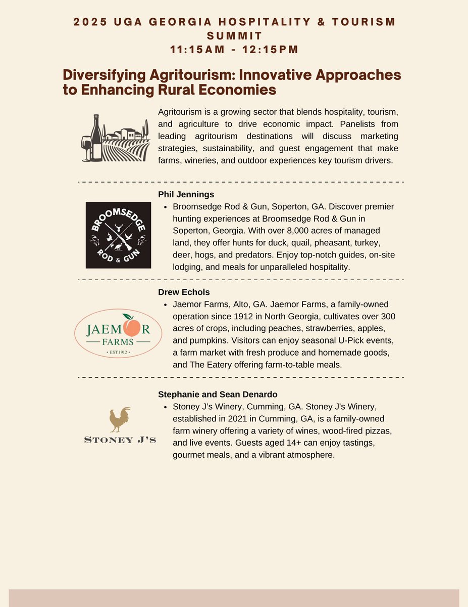 🌾 🍑 Join us at the 2025 UGA Georgia Hospitality &amp; Tourism Summit on May 5th to learn about agritourism with Jaemor Farms and others! 🎯 Panel at 11:15 AM. Full program: designrr.page/?id=421202&tok… | Register: calendar.uga.edu/event/2025-uga… #AgritourismGA #GeorgiaFarms #HospitalitySummit