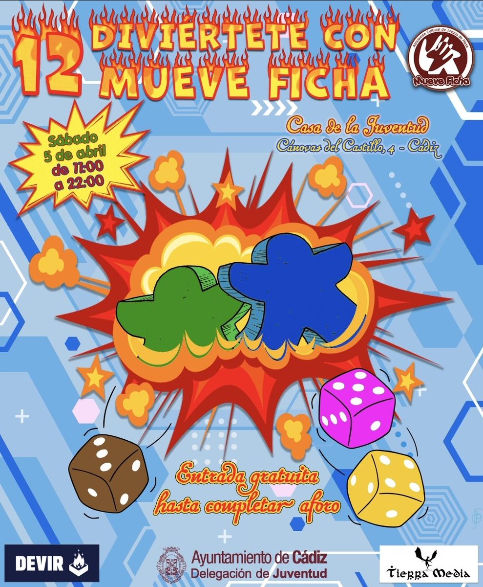 ¡Mañana es el #XIIDivierteteconMueveFicha! 🥳🥳🥳

Recuerda que tienes toda la información sobre el evento, incluidas la programación y las inscripciones, aquí: mueveficha.es/xii-diviertete…

Os esperamos desde las 11.00h hasta cierre en la Casa de la Juventud de Cádiz.
