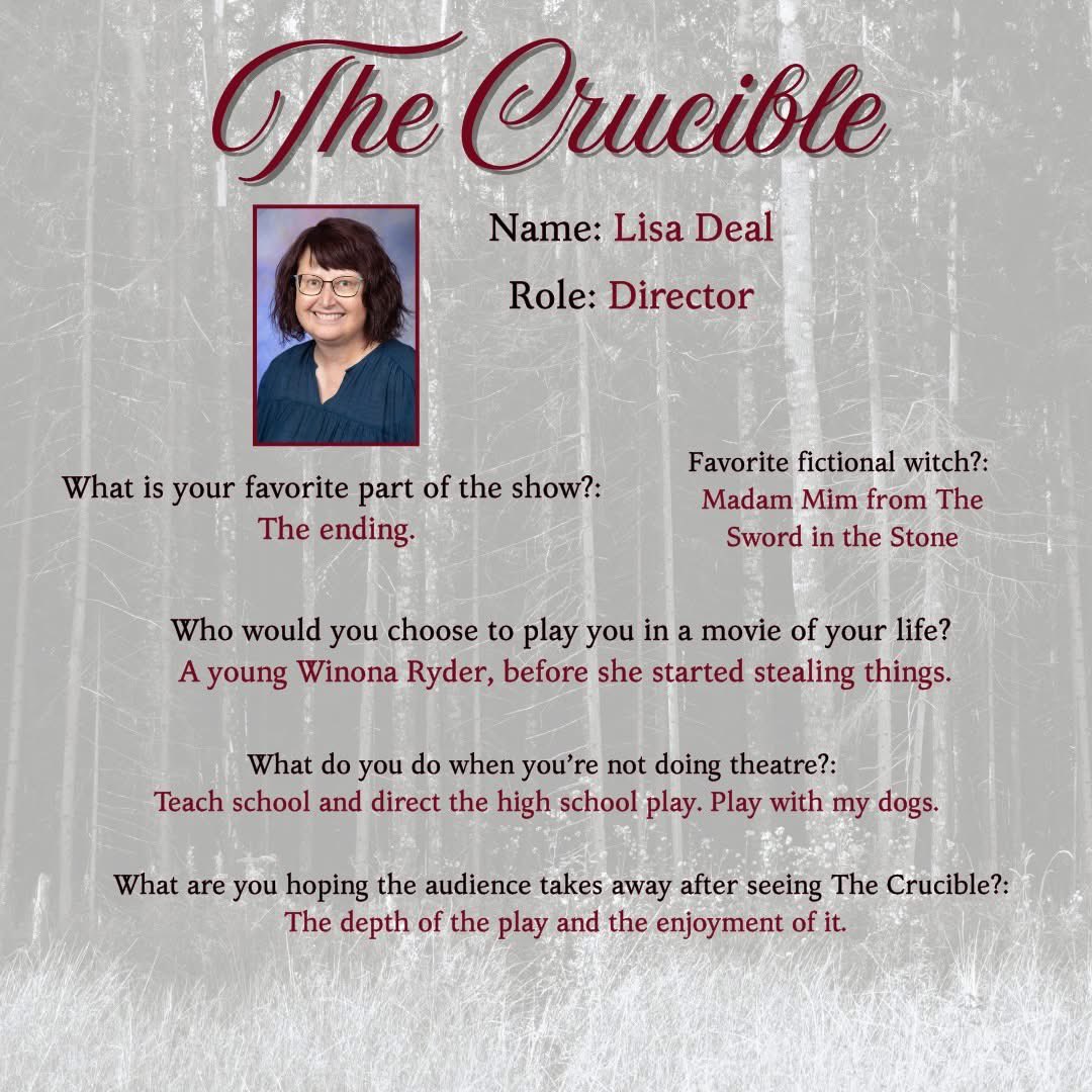 DepotTheater's tweet photo. It is opening night! 

And what better way to celebrate than with our final feature being our fearless leader, Director Lisa Deal!

You can still get tickets to see The Crucible at the Don Steele Theater by calling 620-225-1001 or by visiting our website! https://t.co/06JrOl8XmG