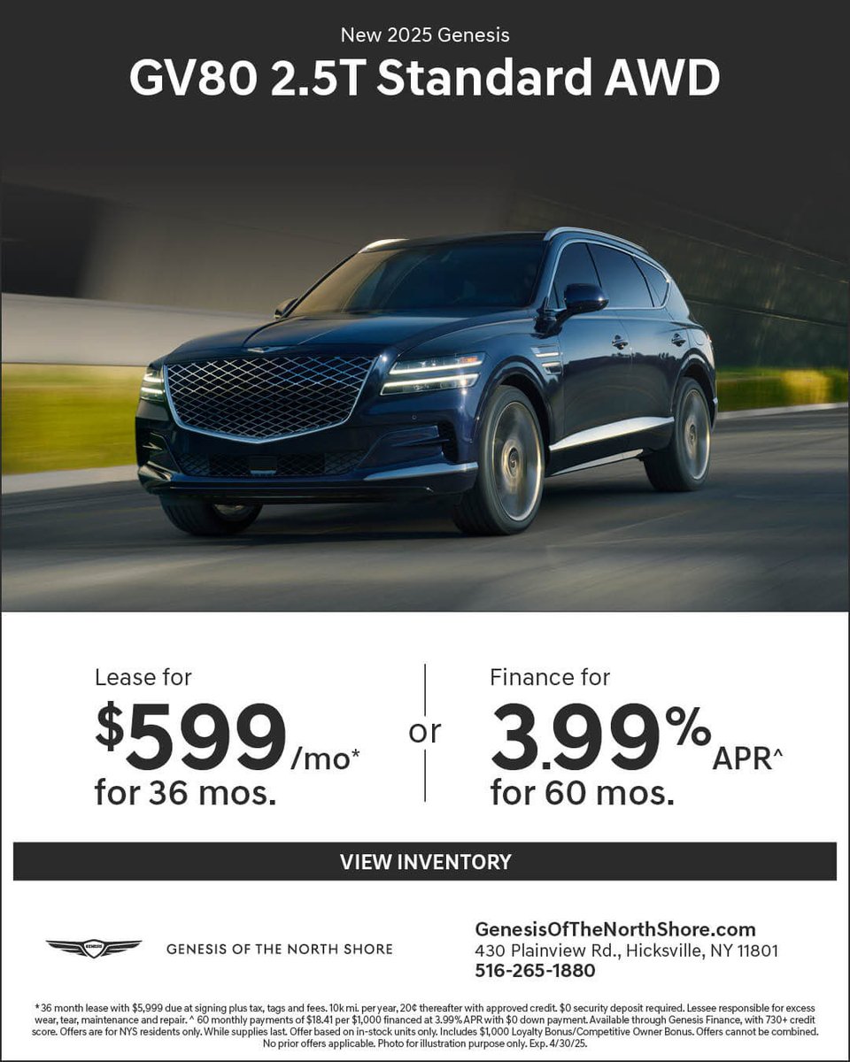🚗✨🔥 Explore our latest programs on new Genesis models—exceptional offers are available now. Shop online or stop by Genesis of the North Shore to find your next vehicle.

🌐 GenesisOfTheNorthShore.com

#CarDealership #GenesisUSA #LongIsland #LuxuryAuto #NewOffers #NewYork