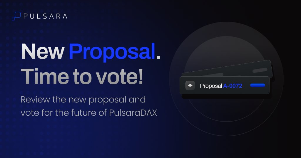 pulsara_io's tweet photo. 🚨New Proposal Alert!
There is a new proposal on the #PulsaraDAX
Review it and cast your vote
https://t.co/EqYJLAbENX
#DAXProposal #Pulsara https://t.co/Pv5anDa4Ys