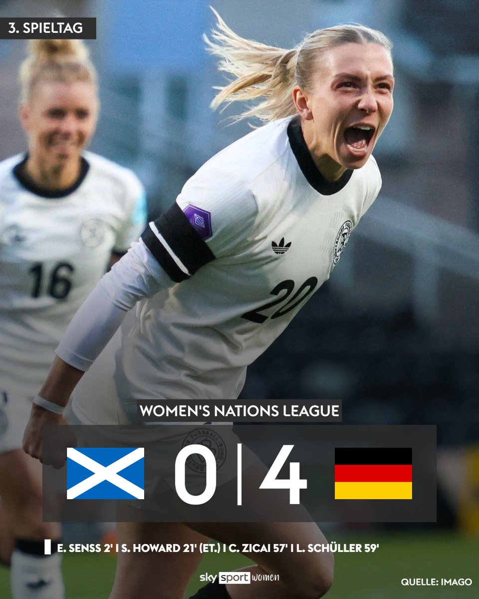 SkySportNews's tweet photo. Deutschland gewinnt gegen Schottland! 😍 👇 Schon nach zwei Minuten geht die Mannschaft von Trainer Wück durch Elisa Senß in Führung. Die Wück-Elf bleibt somit auch im dritten Nations-League-Spiel ungeschlagen! ✅
#SkySportWomen #DFBFrauen #SCOGER https://t.co/7aWRuMWC78