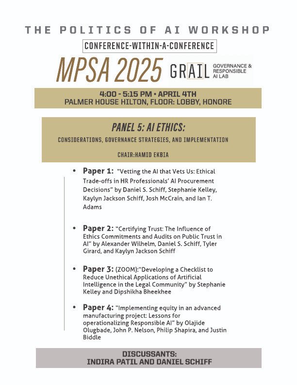 Please join us at 4pm CDT for our last Panel of the day! #MPSA2025 <a href="/kaylynjackson/">Kaylyn Jackson Schiff</a> <a href="/Dan_Schiff/">Daniel Schiff</a> #PurduePoliticalScience <a href="/MPSAnet/">MPSA</a>