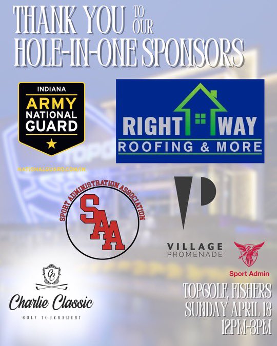 We would like to collectively thank all four of our Hole-in-One sponsors for sponsoring this year’s Charlie Classic Golf Tournament! We are looking forward to seeing all of you on event day (Sunday, April 13 12pm-3pm)!