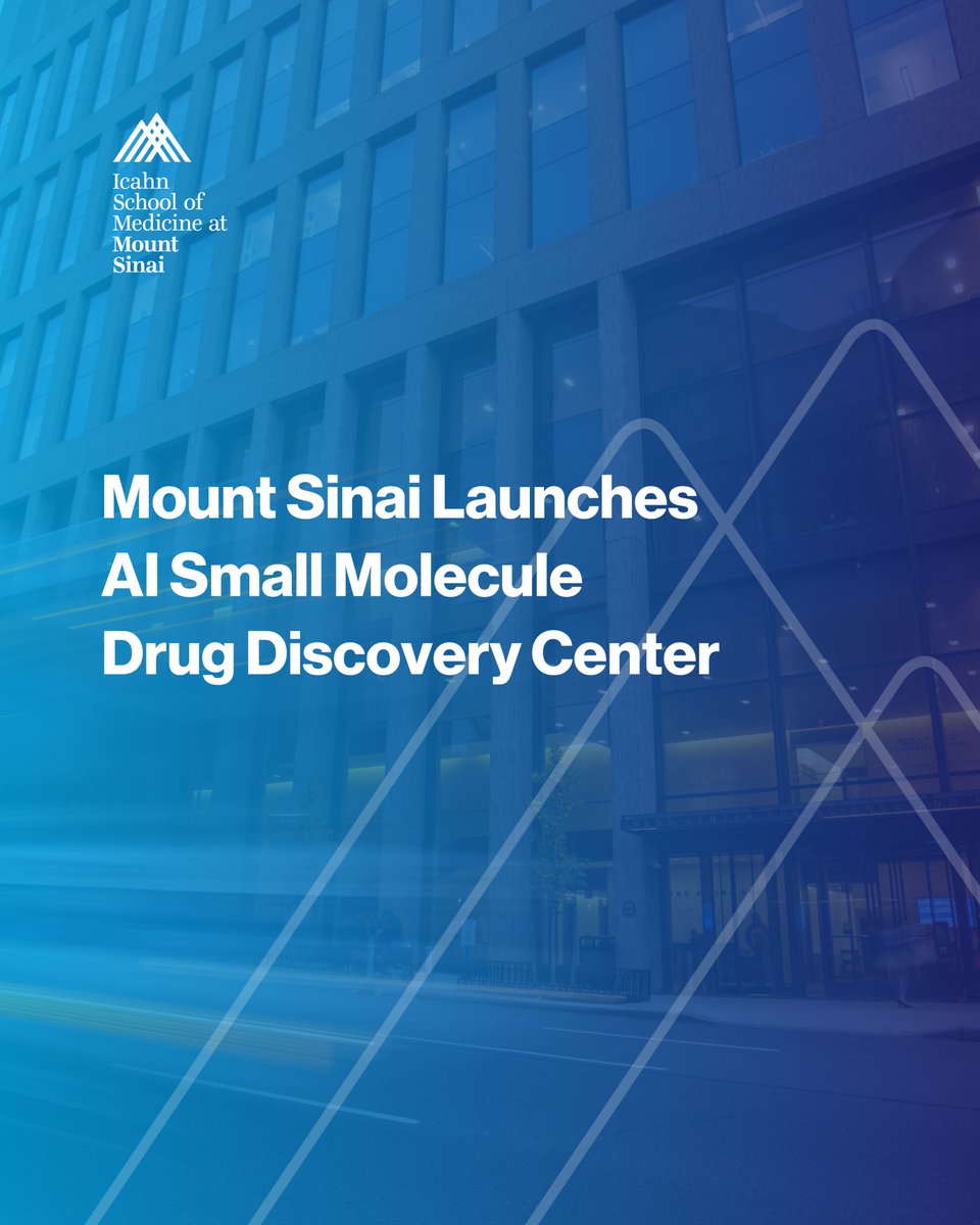 AIHealthMtSinai's tweet image. The Icahn School of Medicine at Mount Sinai has launched the AI Small Molecule Drug Discovery Center, a bold endeavor that harnesses artificial intelligence (AI) to revolutionize drug development.
Read more about this exciting development here! mountsinai.org/about/newsroom…