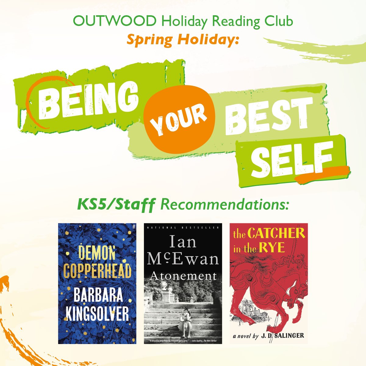 Take part in the Spring Holiday Reading Club! Some recommendations below for year 12 and 13 students as well as staff! 

Use the link to tell us about your winter reading 🌸🌼📚

buff.ly/L92VmOK