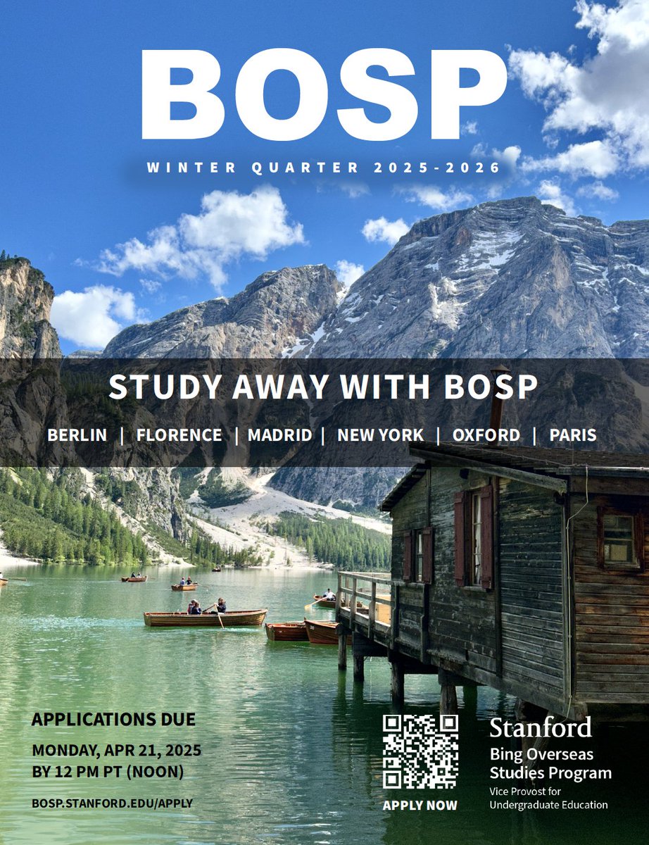 Oriana Skylar Mastro (@osmastro) on Twitter photo Reminder that applications are now open for the <a href="/stanfordbosp/">Stanford BOSP</a> Winter 2025-2026 quarter in Florence. Join me for my course exploring China-Italy relations, from cultural connections to NATO and global politics.
Deadline: April 21 at noon PT. Apply here: bosp.stanford.edu/apply Reminder that applications are now open for the <a href="/stanfordbosp/">Stanford BOSP</a> Winter 2025-2026 quarter in Florence. Join me for my course exploring China-Italy relations, from cultural connections to NATO and global politics.
Deadline: April 21 at noon PT. Apply here: bosp.stanford.edu/apply