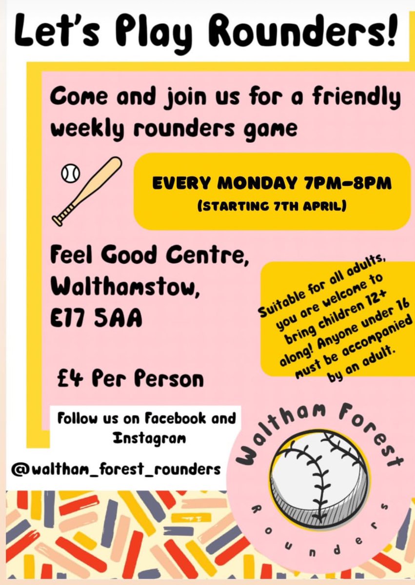 Starting Monday 7th at 7pm we welcome back the weekly #Rounders club on the grass in the middle of the track. Book online here: brnw.ch/21wRNav

On Better UK app, simple click 'Book Other Activities' then 'Adult Group Sessions' and select 'Rounders Drop In'. 
Help share.