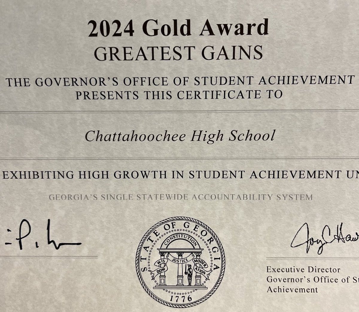 Hooch is 1 of 53 schools (top 2%) in the state to be awarded both Greatest Gains and Highest Performing as rated on CCRPI. Our staff and students are amazing!!