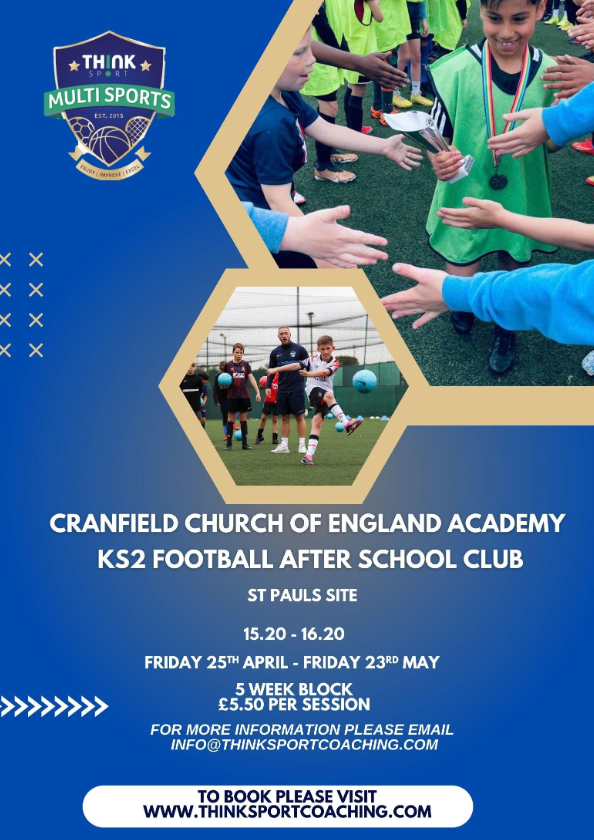 Think Sport Coaching <a href="/ThinkSportLTD/">Think Sport</a> will be providing our KS2 children with a Friday Football Club at St Paul's for Summer 1. They will then move to St Peter's for Summer 2.

Click the following link to book your place campscui.active.com/orgs/ThinkSpor…