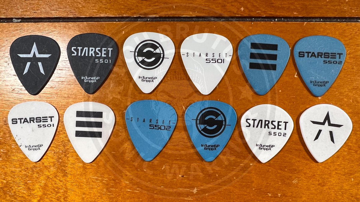 STARSET! I'll been in Baltimore MD tomorrow for the SOLD OUT show from @STARSETonline at @PeabodyHeights. The entire tour is SOLD OUT! Here are the different picks from the band I've collected thru the years. Do have any other designs? See you at The Demonstration! #STARSET