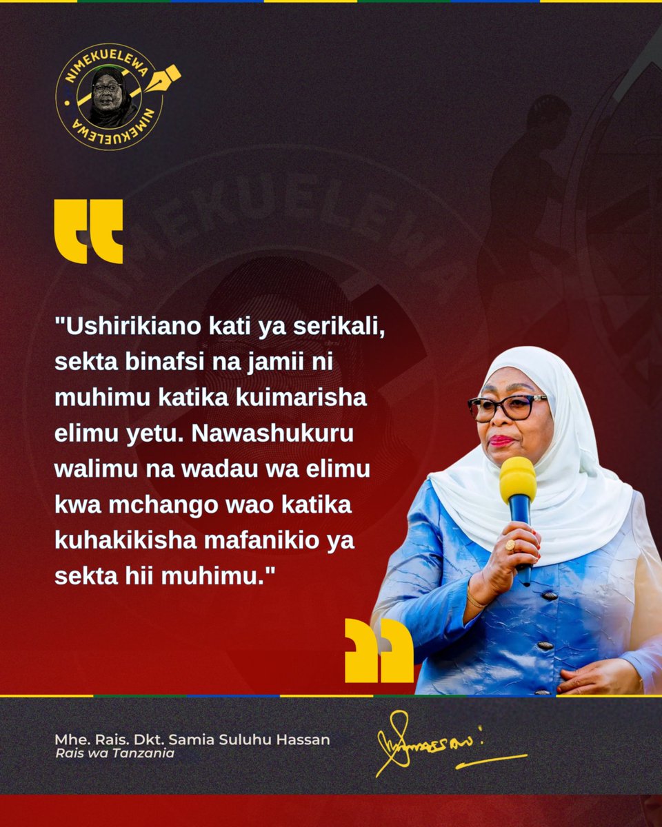 YusuphKamote's tweet photo. "Ushirikiano kati ya Serikali, Sekta binafsi na jamii ni muhimu katika kuimarisha elimu yetu". ~Dkt. @SuluhuSamia

##Nimekuelewa https://t.co/g0eRLt9nl7