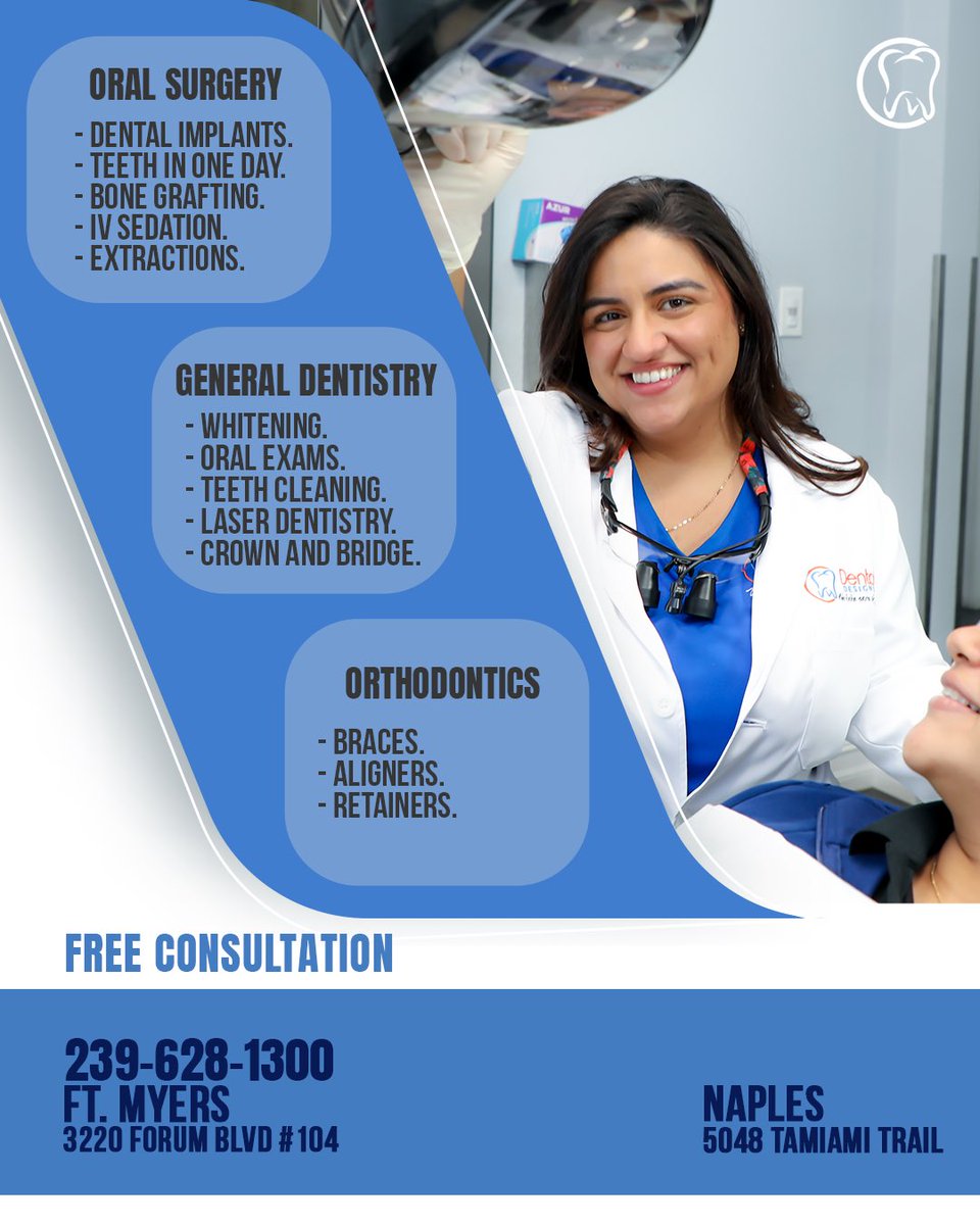 mydentaldesigns's tweet image. Your Dream Smile Starts Here! 😁✨

📲 Call us at 239-628-1300 or visit topdentaldesigns.com to book your consultation today!💙🧡

#NaplesDentist #SWFLDentistry #ftmyersdentalcare