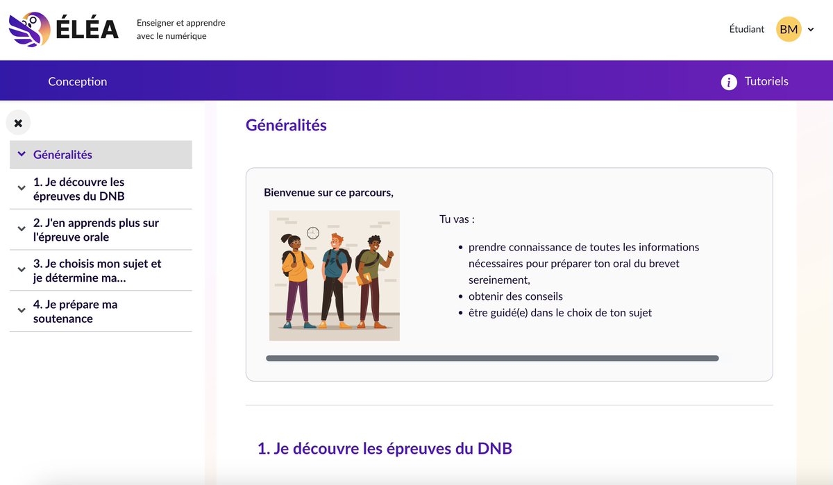 🎤 Préparer efficacement l’oral du brevet avec #Éléa ! 

Un petit nouveau partagé sur le #RéseaudesConcepteurs : Je prépare mon oral du DNB.

Un parcours Éléa dédié aux élèves de 3ᵉ, conçu pour les accompagner dans la préparation de leur oral du brevet.

concepteurs.apps.education.fr/mod/rdcconcept…