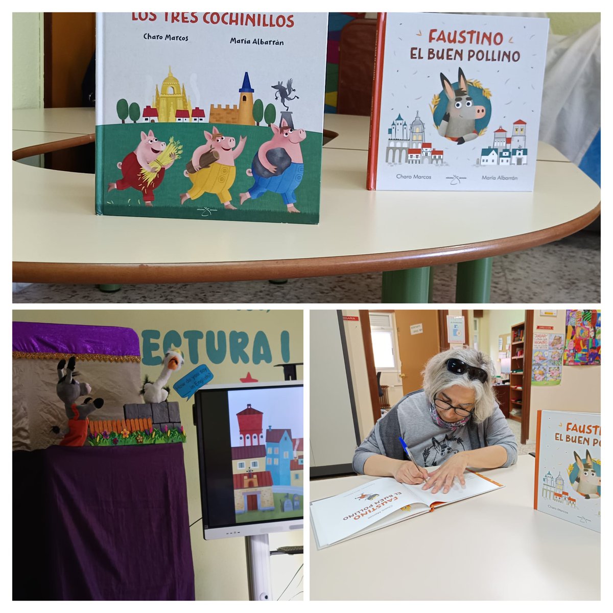 Los alumn@s de infantil, 1º y 2º de primaria han disfrutado hoy de una animación a la lectura. Charo Montes se ha acercado al cole para contarnos su cuento: "Faustino, el buen pollino". ¡Nos ha encantado!