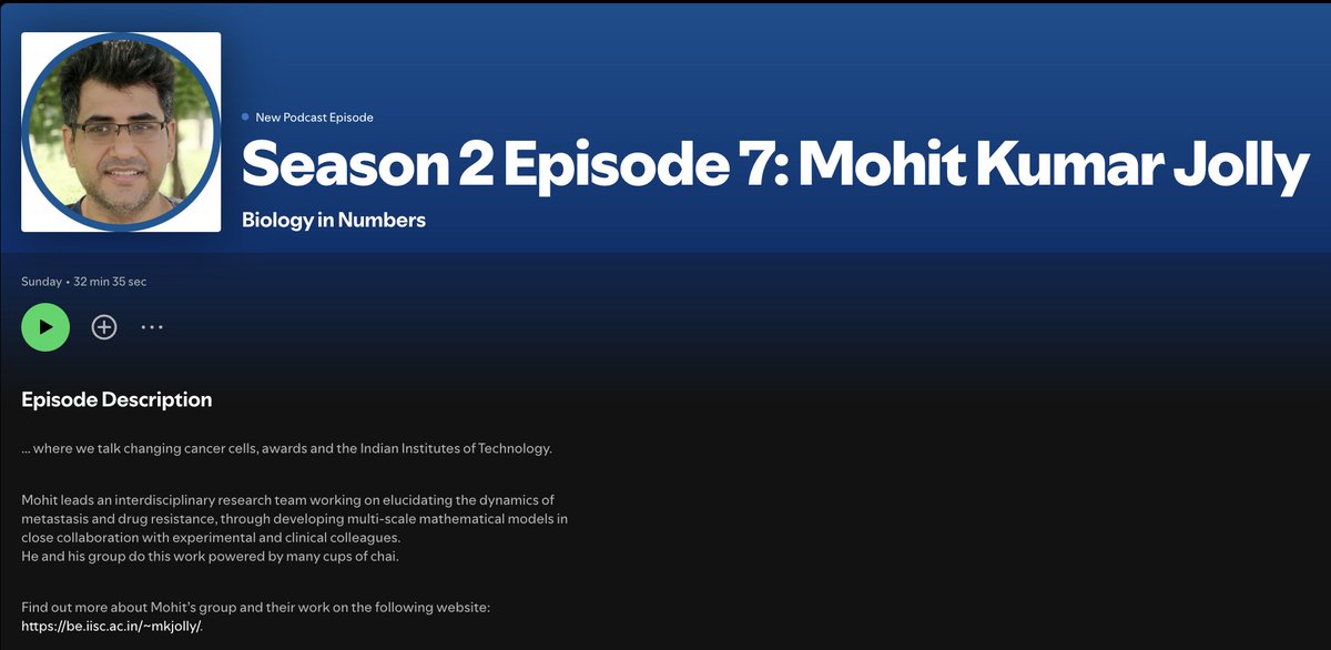 Mohit Kumar Jolly (@mkjolly15) on Twitter photo Elated to be on the <a href="/SMB_MathBiology/">SMB - Society for Mathematical Biology</a> podcast 'Biology in Numbers' by P Bahia, discussing our efforts to decode how cancer cells adapt during metastasis & drug resistance, and the role of supportive mentors & community in driving interdisciplinary research.
smb.org/news/13482578 Elated to be on the <a href="/SMB_MathBiology/">SMB - Society for Mathematical Biology</a> podcast 'Biology in Numbers' by P Bahia, discussing our efforts to decode how cancer cells adapt during metastasis & drug resistance, and the role of supportive mentors & community in driving interdisciplinary research.
smb.org/news/13482578