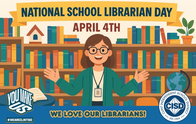Happy National School Librarian Day! The work that librarians do is priceless. Thank you for everything that you do! #NationalSchoolLibrarianDay #LibrariansRock #ClintTech