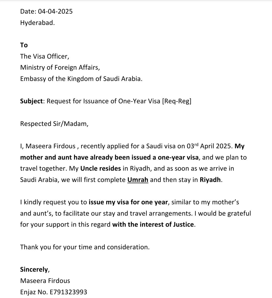 Maseera Firdous (@maseerafirdous1) on Twitter photo To <a href="/KSAMOFA/">وزارة الخارجية 🇸🇦</a>
Requesting for Issuance of One Year Visa.
It would be grateful for your support asap. To <a href="/KSAMOFA/">وزارة الخارجية 🇸🇦</a>
Requesting for Issuance of One Year Visa.
It would be grateful for your support asap.