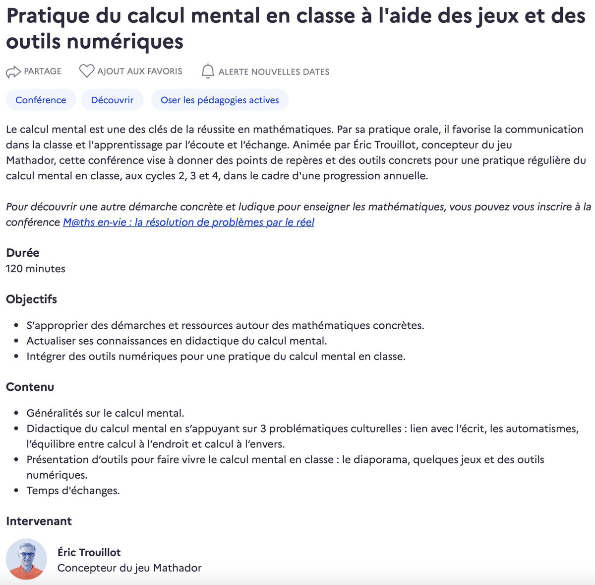 🧮 L'enseignement du calcul mental vous intéresse, avec l'idée d'une progression annuelle utilisant divers outils, notamment des jeux 🎲
Rendez-vous en visioconférence sur #Canotech mercredi 9/04, 14h30/16h30
Ouvert à tous, du CP au collège, inscription :
canotech.fr/s/29783/pratiq…