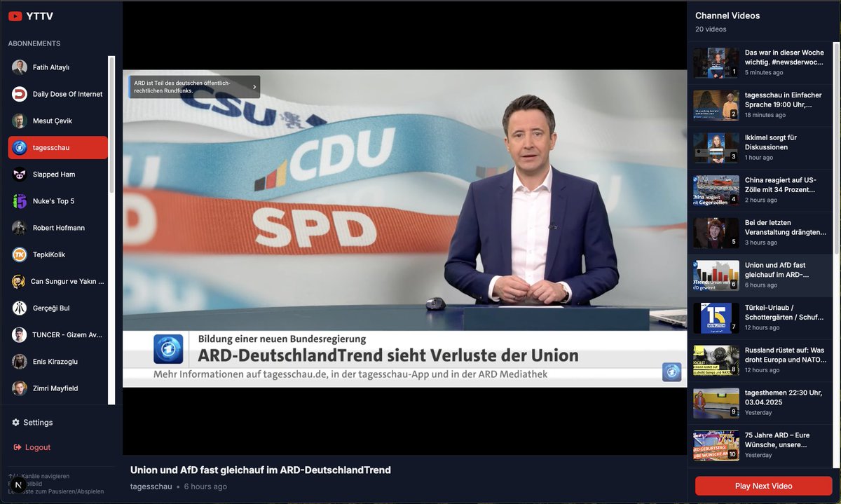 ferhat_koeln's tweet photo. I wanted to share a personal project I've vibe coded over the past few weeks - YTTV!
What is it? YTTV is a web app that transforms your YouTube experience into something more like traditional TV channel surfing, but with only content you care about. #youtube #app #vibecoding https://t.co/2hyNSoSE2g