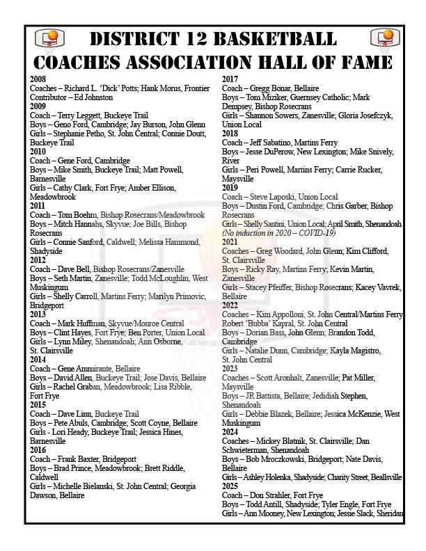 District 12 Basketball All-Star Games &amp; Hall of Fame Inductions tonight at Buckeye Trail HS starting at 6 pm. 🏀 Congratulations to this year’s HOF inductees!