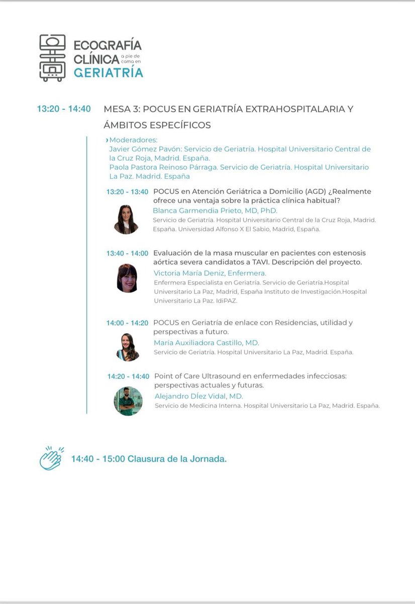 📣¡Primera Jornada Ecografía Clínica a pie de cama en Geriatría POCUS!
🗓️ Viernes 27 Junio 
⏰9:15 horas 
📍Hospital la Paz. Madrid 
Inscripciones gratuitas en el QR 
<a href="/seggeriatria/">SEGG</a> <a href="/semeg_es/">𝗦𝗘𝗠𝗘𝗚</a> <a href="/SocGerMadrid/">#GeriatríaMadrid</a>