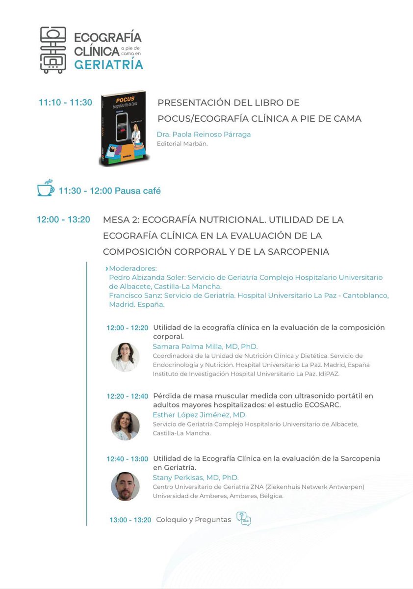 GeriatriaLaPaz's tweet photo. 📣¡Primera Jornada Ecografía Clínica a pie de cama en Geriatría POCUS!
🗓️ Viernes 27 Junio 
⏰9:15 horas 
📍Hospital la Paz. Madrid 
Inscripciones gratuitas en el QR 
@seggeriatria @semeg_es @SocGerMadrid https://t.co/qMBk3WsViO