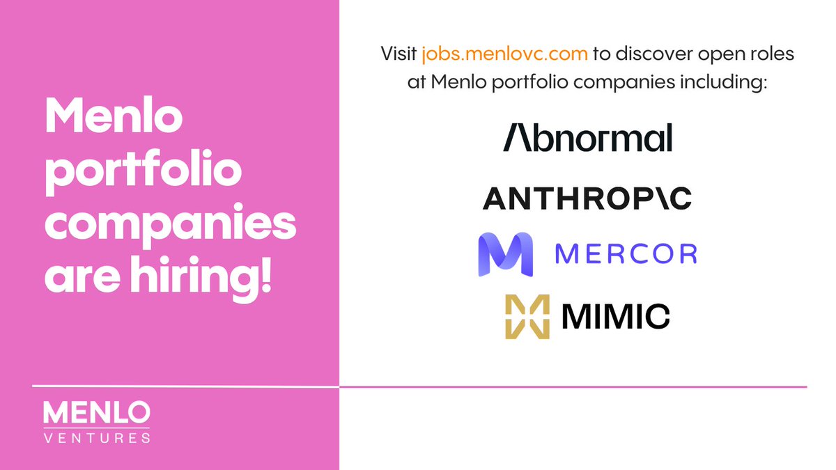 Y2Kandace's tweet image. ✨ #NowHiring ✨
Ready to shape the future? We're spotlighting Menlo portfolio companies recognized in Wing Venture Capital's Enterprise Tech 30 2025: @AnthropicAI, @AbnormalSec, @mercor_ai and Mimic. Explore these exciting opportunities and apply at mnlo.vc/Careers