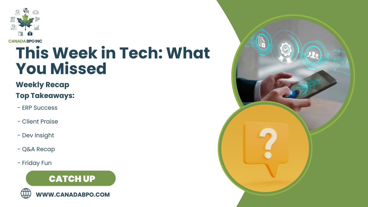 CanadaBpoInc's tweet image. Let’s wrap up with a look at the biggest takeaways from this week in the world of custom software and digital transformation. 

What post stood out to you most? 📌

#WeeklyWrapUp #TechRoundup #CustomSoftware