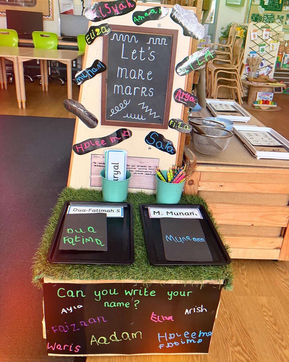 JennyPennys's tweet image. Name writing practice in Reception. Encouraging meaningful marks throughout continuous provision #eyfs #earlyyears #namewriting #eyfsclassroom #markmaking