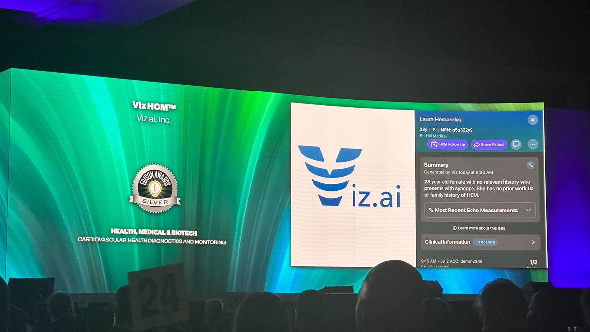 viz_ai's tweet photo. We've been awarded a 2025 @EdisonAwards for the third consecutive year 💡 Viz HCM, our AI software solution, is designed to detect and triage patients with signs of hypertrophic cardiomyopathy (HCM). Read more 👉 https://t.co/xnvVjZ3Ehp

#EdisonAwards #AIinHealthcare #Innovation https://t.co/yAhQwIGekx