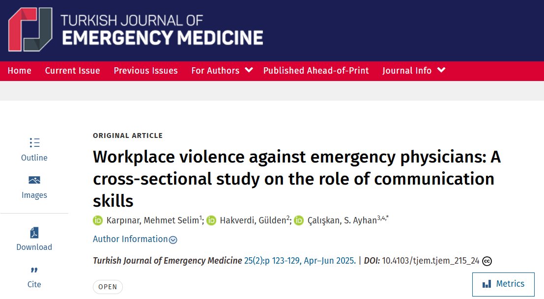 Our latest study explores workplace violence against emergency physicians in Türkiye and its complex link with communication skills.

💬 90% reported verbal abuse
💥 1 in 3 experienced physical violence

#EmergencyMedicine #WorkplaceViolence
 journals.lww.com/tjem/fulltext/…