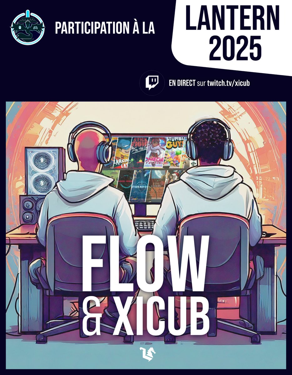 LAN MULTIGAMING 🚨 

Demain dès 9h, Flow &amp; Xicub se lancent à l'assaut de la LANtern ! 🏆 

Une journée de compétition en duo sur 12 jeux les séparent du titre après leur 4e place l'année dernière.

L'heure de la revanche a sonnée ! ⚔️ 

Stream POV : twitch.tv/xicub