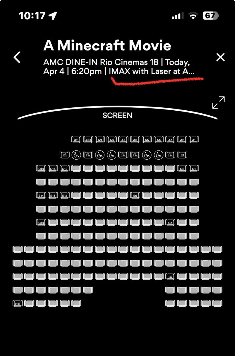 Checkmate #MinecraftMovie - just a few screens filling up fast across the US -Best theatre ever #atAMC