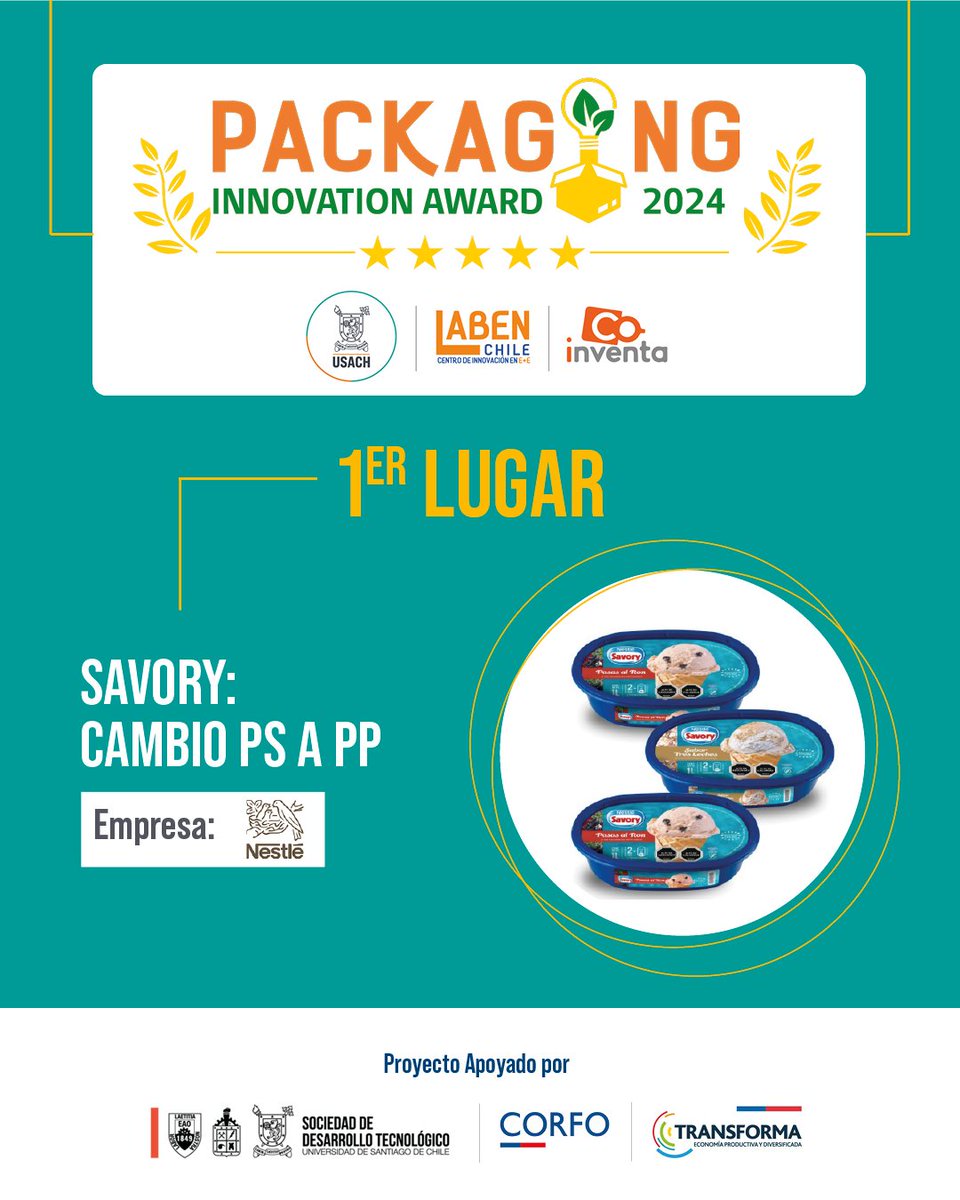 LabenChile (@labenchile) on Twitter photo El Primer Premio de los Packaging Innovation Award 2024 es para “Savory: Cambio PS a PP” de la empresa <a href="/NestleCL/">Nestlé Chile</a> convirtiéndose en el envase más innovador de Chile.
El envase incorpora etiquetas autoadhesivas de PP, con el objetivo de lograr un envase monomaterial y reciclable. El Primer Premio de los Packaging Innovation Award 2024 es para “Savory: Cambio PS a PP” de la empresa <a href="/NestleCL/">Nestlé Chile</a> convirtiéndose en el envase más innovador de Chile.
El envase incorpora etiquetas autoadhesivas de PP, con el objetivo de lograr un envase monomaterial y reciclable.