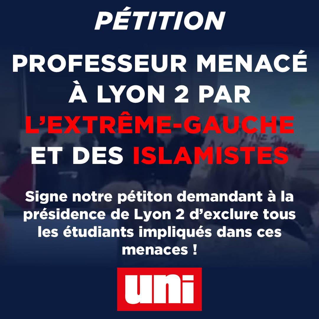 UNI (@droiteuniv) on Twitter photo Fabrice Balanche a Ă©tĂ© menacĂ© par des militants dâextrĂȘme-gauche et des islamistes pour sâĂȘtre opposĂ© Ă la tenue du jeĂ»ne du ramadan Ă Lyon 2.
Lyon 2 doit prendre ses responsabilitĂ©s. Les Ă©tudiants impliquĂ©s doivent ĂȘtre exclus.
Signe notre pĂ©tition —ïž
uni.asso.fr/petition-pour-⊠Fabrice Balanche a Ă©tĂ© menacĂ© par des militants dâextrĂȘme-gauche et des islamistes pour sâĂȘtre opposĂ© Ă la tenue du jeĂ»ne du ramadan Ă Lyon 2.
Lyon 2 doit prendre ses responsabilitĂ©s. Les Ă©tudiants impliquĂ©s doivent ĂȘtre exclus.
Signe notre pĂ©tition —ïž
uni.asso.fr/petition-pour-âŠ