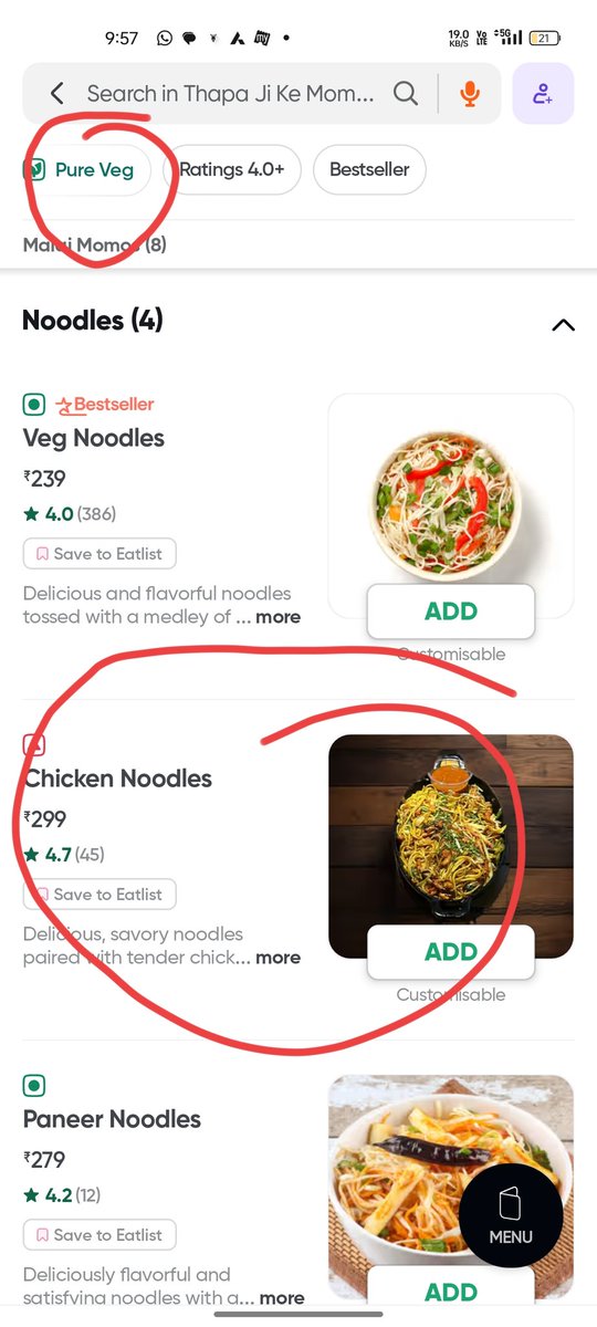 thereal_ud's tweet photo. @Swiggy @SwiggyCares (doesn't) 
@NDTVFood @fssaiindia This is unacceptable how blatantly pure veg restaurants are selling non-veg items. This could potentially harm some people's religious sentiments due to shared utensils and hygiene. I urge you to take strict action! https://t.co/ejOU57IXnu