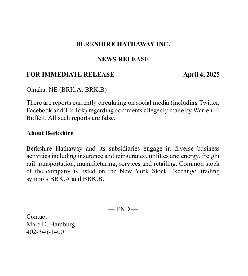 Trump tweeted a video saying Buffett supports what he's doing and then Berkshire says it's BS LOL
Clown Show continues