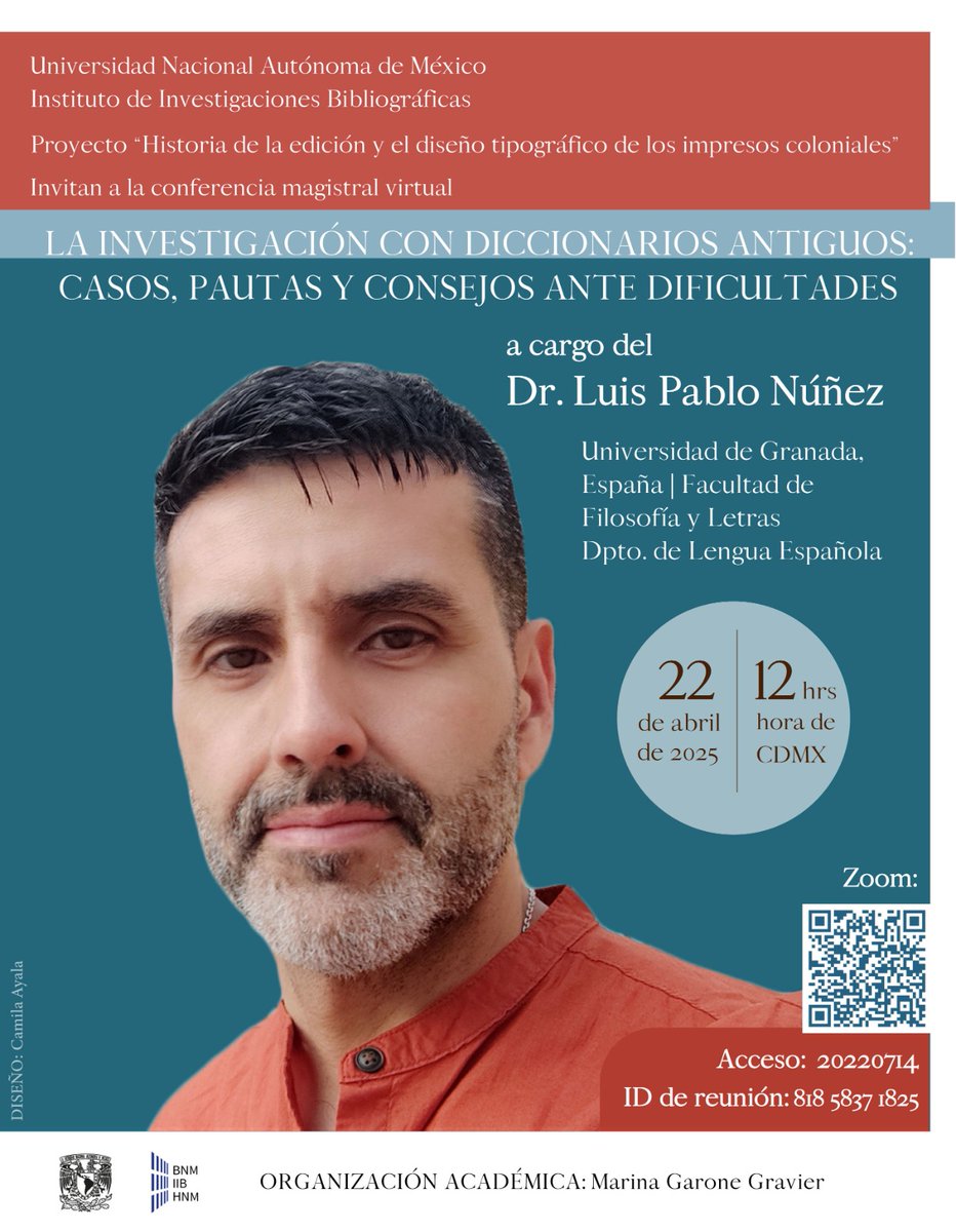 Luis Pablo Núñez (ORCID: 0000-0002-6491-6873) (@lpnunez) on Twitter photo Conferencia magistral de Luis Pablo: "La investigación con diccionarios antiguos: casos, pautas y consejos" en la <a href="/UNAM_MX/">UNAM</a>
Instituto de Investigaciones Bibliográficas
22 de abril de 2025 a las 12:00 h
<a href="/CanalUGR/">Universidad Granada</a> <a href="/ugrlenguaesp/">lenguaespañolaUGR</a> <a href="/CulturaUNAM/">CulturaUNAM</a> <a href="/BibSoc/">The Bibliographical Society</a> <a href="/BibSocAmer/">The Bibliographical Society of America</a> <a href="/OxBibSoc/">Oxford Bibliographical Society</a> <a href="/IIBUNAM/">Biblioteca Nacional de México</a> Conferencia magistral de Luis Pablo: "La investigación con diccionarios antiguos: casos, pautas y consejos" en la <a href="/UNAM_MX/">UNAM</a>
Instituto de Investigaciones Bibliográficas
22 de abril de 2025 a las 12:00 h
<a href="/CanalUGR/">Universidad Granada</a> <a href="/ugrlenguaesp/">lenguaespañolaUGR</a> <a href="/CulturaUNAM/">CulturaUNAM</a> <a href="/BibSoc/">The Bibliographical Society</a> <a href="/BibSocAmer/">The Bibliographical Society of America</a> <a href="/OxBibSoc/">Oxford Bibliographical Society</a> <a href="/IIBUNAM/">Biblioteca Nacional de México</a>