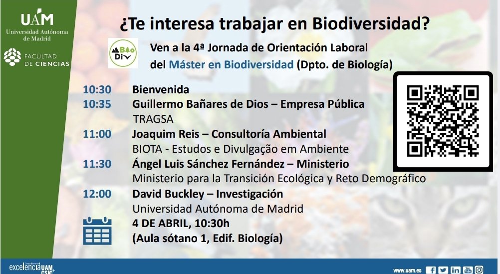 Hoy hemos tenido nuestra habitual jornada de orientación laboral en el máster en Biodiversidad, con ilustrativas charlas sobre las salidas profesionales en el sector público y privado