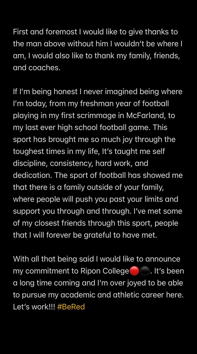 It’s official, beyond grateful!! <a href="/CoachJBlitstein/">Joe Blitstein</a> <a href="/Jmar56/">Jake Marshall</a> <a href="/m_yodz40/">Mike Yoder</a> <a href="/RiponRedHawkFB/">Red Hawk Football</a> #BeRed