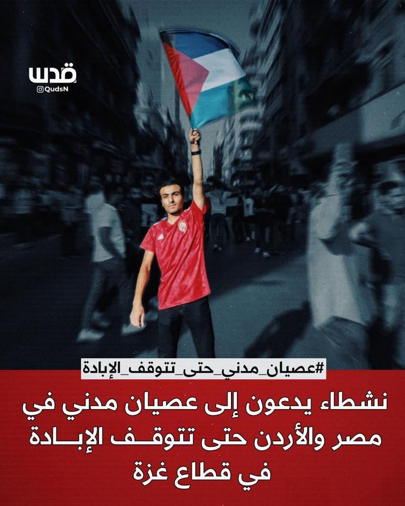 #عصيان_مدني_حتى_تتوقف_الإبادة

نشطاء يدعون إلى عصيان مدني في مصر والأردن حتى تتوقف الإبادة في قطاع غزة