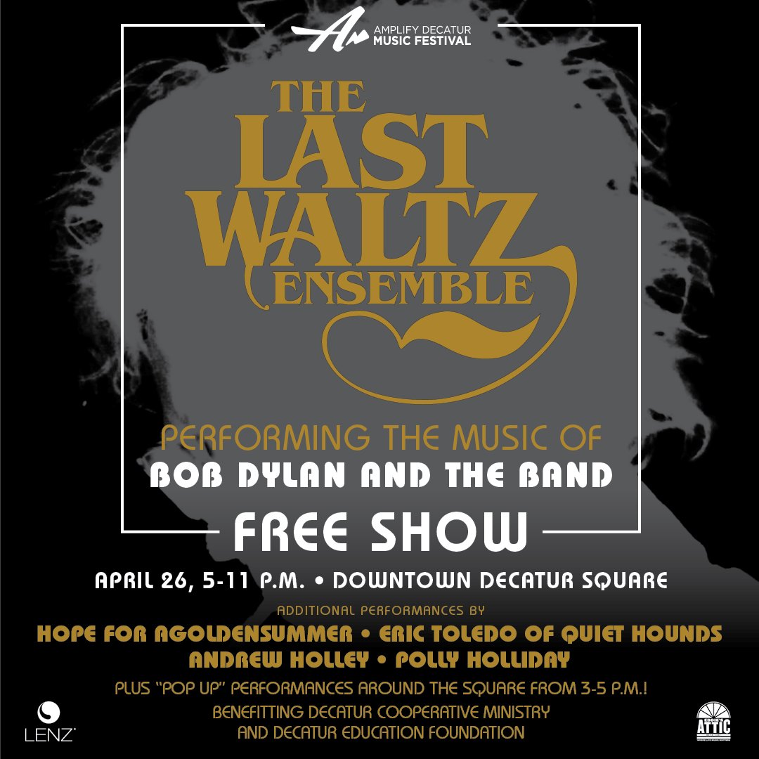 AmplifyMyComm's tweet photo. ICYMI: The main Saturday event for this year's #AmplifyDecaturMusicFestival will be FREE and feature The Last Waltz Ensemble! Join us on the Decatur Square to hear this amazing headliner perform the greatest hits of #BobDylan and #TheBand.

More info: https://t.co/i9BcS2psDY https://t.co/HN1mK4AIih