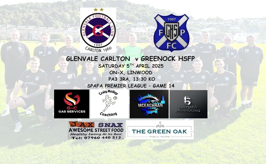 Greenock HSFP AFC (@ghsfp) on Twitter photo The <a href="/OfficialSMAFA/">SMAFA</a> boys host <a href="/ColqUtd/">Colquhoun United AFC</a> at Notre tomorrow morning. 9.15am KO.
The <a href="/spafaofficial/">Scottish Premier AFA</a> side make the short trip to the ON-X at Linwood to face Glenvale again.
1.30pm KO
<a href="/scottish_aff/">AmateurFixturesResultsSCO</a> The <a href="/OfficialSMAFA/">SMAFA</a> boys host <a href="/ColqUtd/">Colquhoun United AFC</a> at Notre tomorrow morning. 9.15am KO.
The <a href="/spafaofficial/">Scottish Premier AFA</a> side make the short trip to the ON-X at Linwood to face Glenvale again.
1.30pm KO
<a href="/scottish_aff/">AmateurFixturesResultsSCO</a>