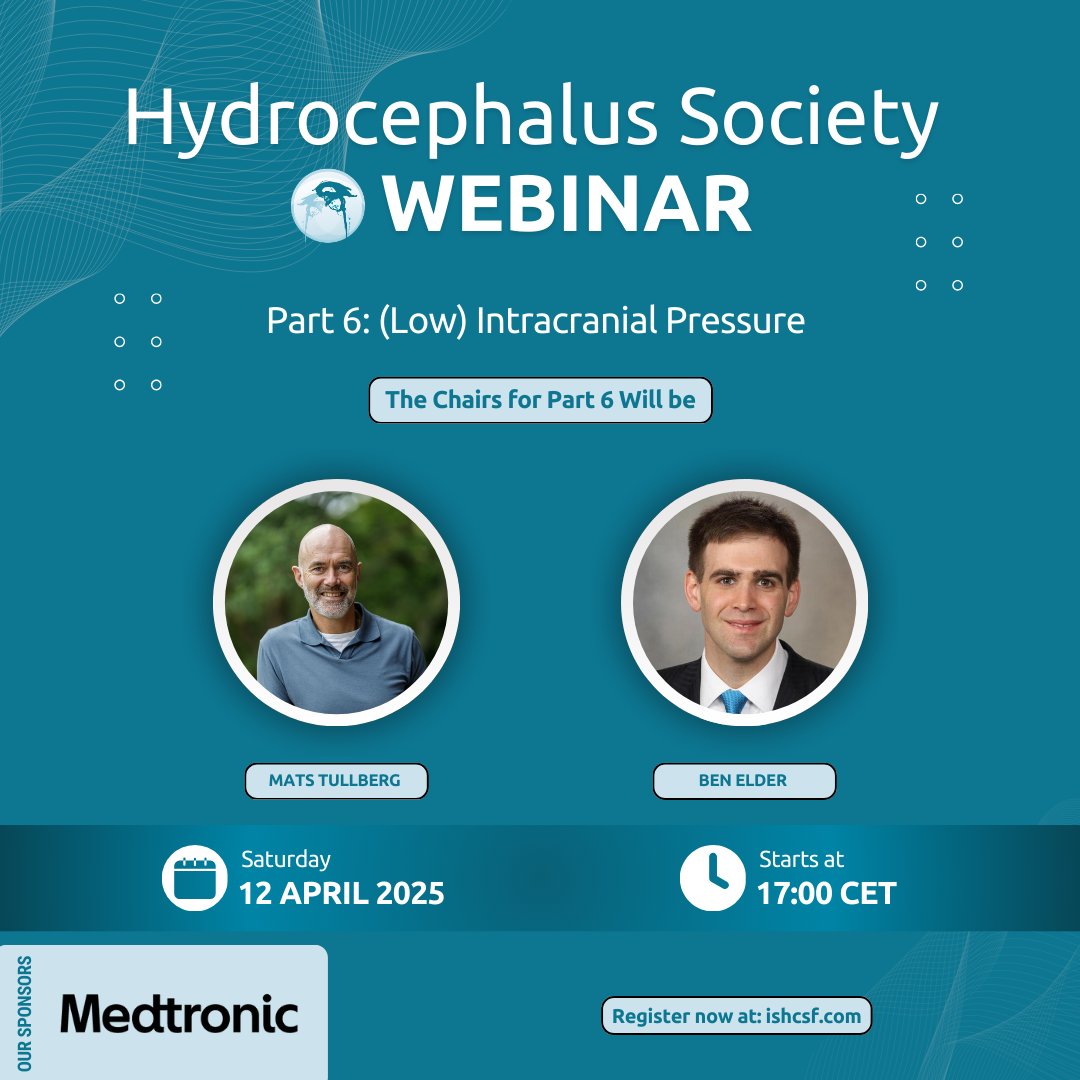 Don't miss our next 💻 webinar from our Global Webinar Series 2024-2025!  Register for Free for Part 6 (Low) Intracranial Pressure. View the full program and register here: 
🔗bit.ly/WebinarPart6
 #webinar #hydrocephalus #HydrocephalusSociety #part6 #registernow