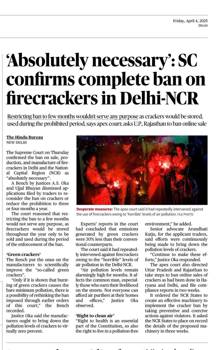 “A blanket firecracker ban in NCR absolutely necessary”— Hon’ble Supreme Court of India