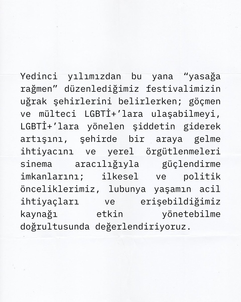 kuirfest's tweet photo. Eleştiriler değerlendirilerek program yeniden düzenlenebilir.

Geç değil.

Sorumluluk alın.

Farkında olun.
@ist_filmfest  @iksv_istanbul https://t.co/u9wZOJ5Nx3
