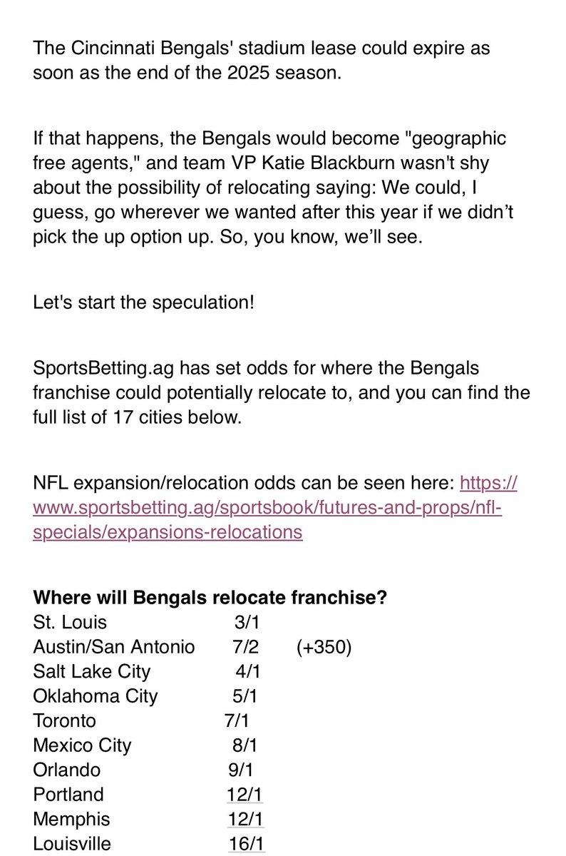 I would like to be the first person to welcome the NFL and the Bengals to OKC