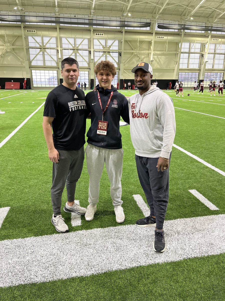 Had a great time visiting and watching practice yesterday at <a href="/BCFootball/">Boston College Football</a> .  It was a great experience and hope to be back up again soon!
<a href="/CoachSHuggins/">Savon Huggins</a> <a href="/Coach_JDiBiaso/">Jonathan DiBiaso</a> <a href="/CoAcHKeLZZz3/">Markell Harrison</a> <a href="/Cody_High/">Coach High</a> <a href="/RobertKistnerDB/">Coach Kistner DBP</a> <a href="/QBUniverseQBU/">QBUniverse</a> <a href="/QBUselect/">QBU Select</a> <a href="/QBIQsystem/">QBIQ™️</a>